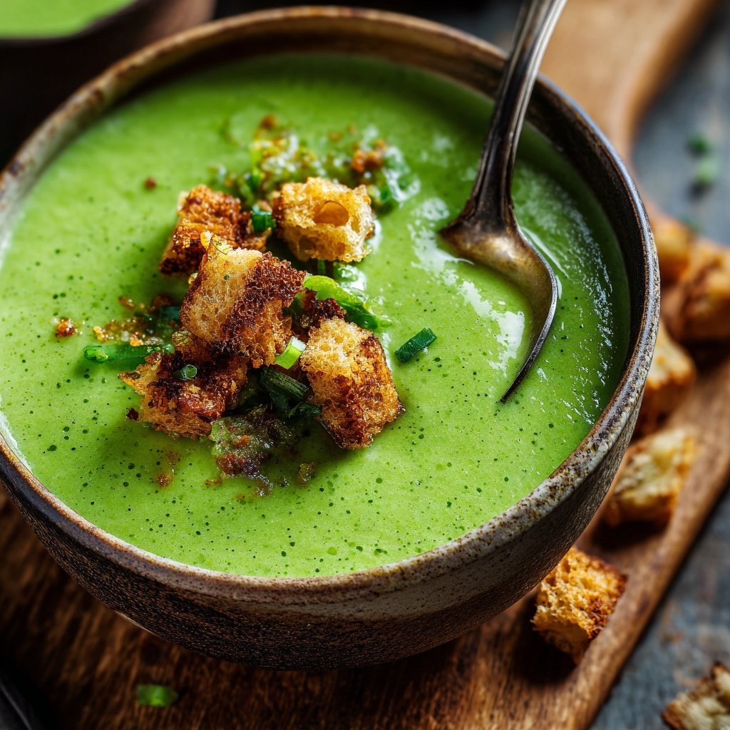 Spring Green Gazpacho with Croutons