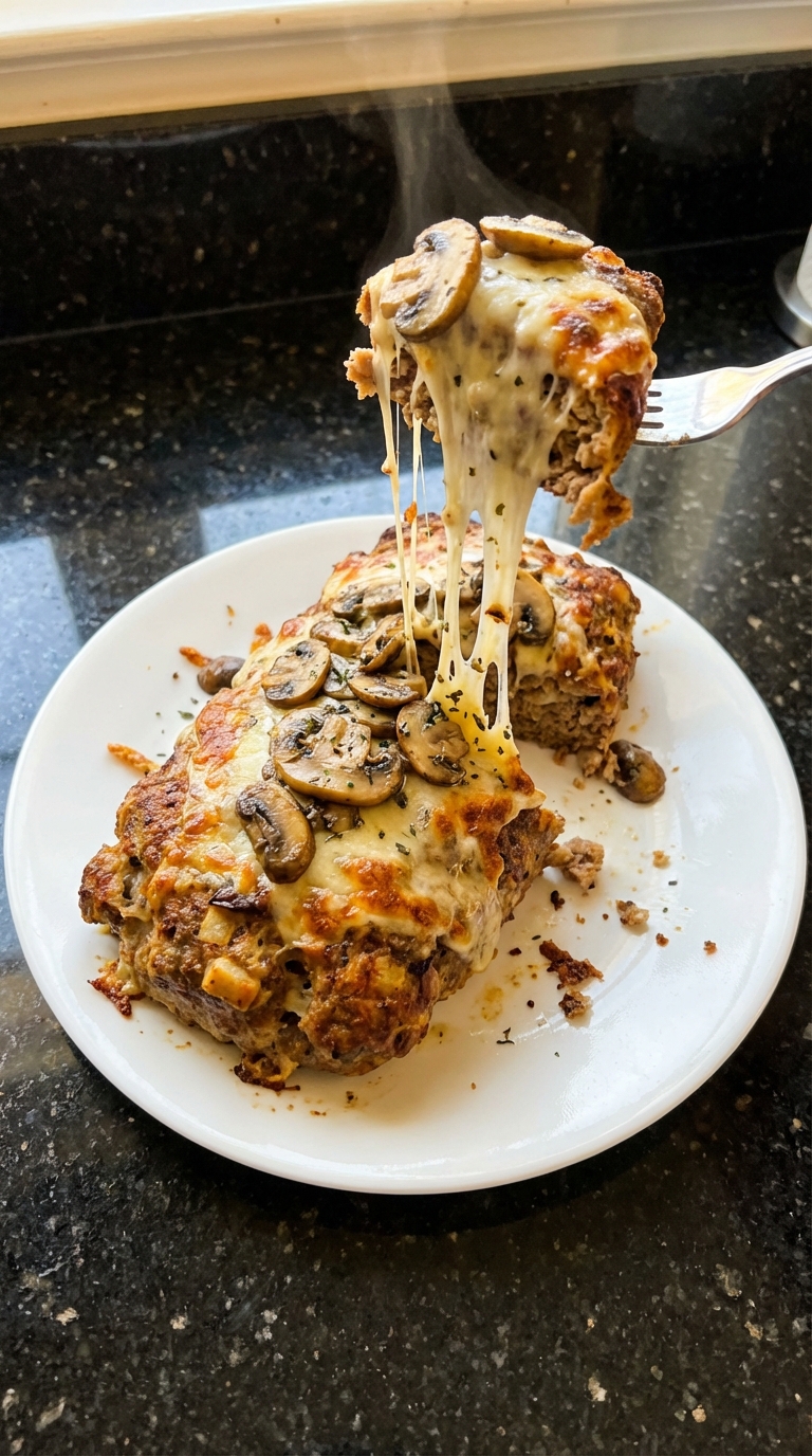 Mushroom Swiss Meatloaf Delight