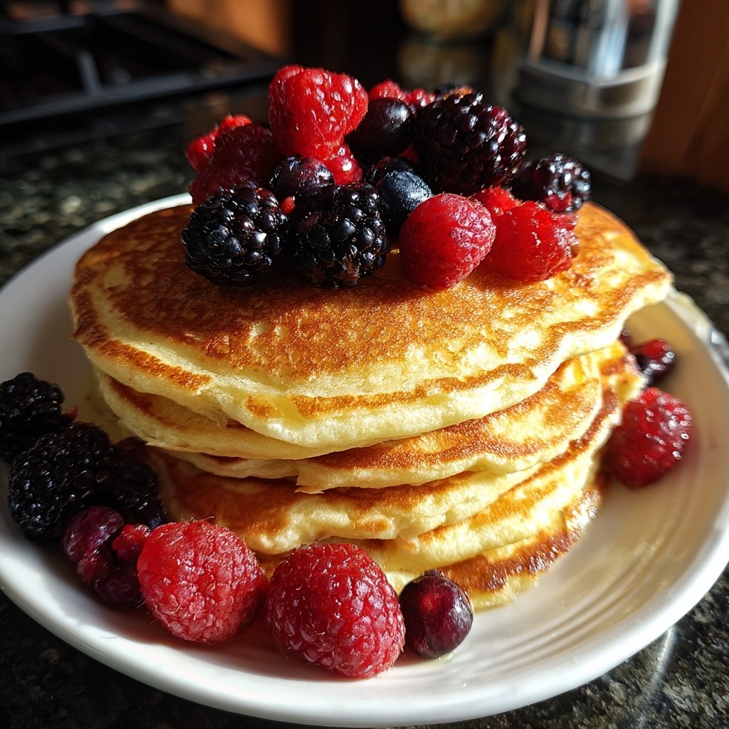 Fluffy Lemon Ricotta Pancakes with Berries​