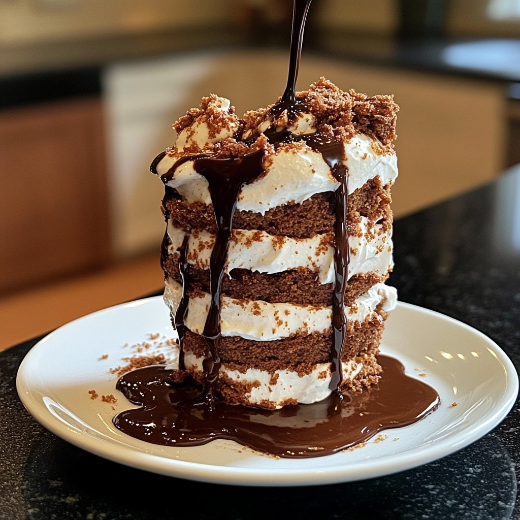 Gingerbread Parfait with Chocolate Sauce