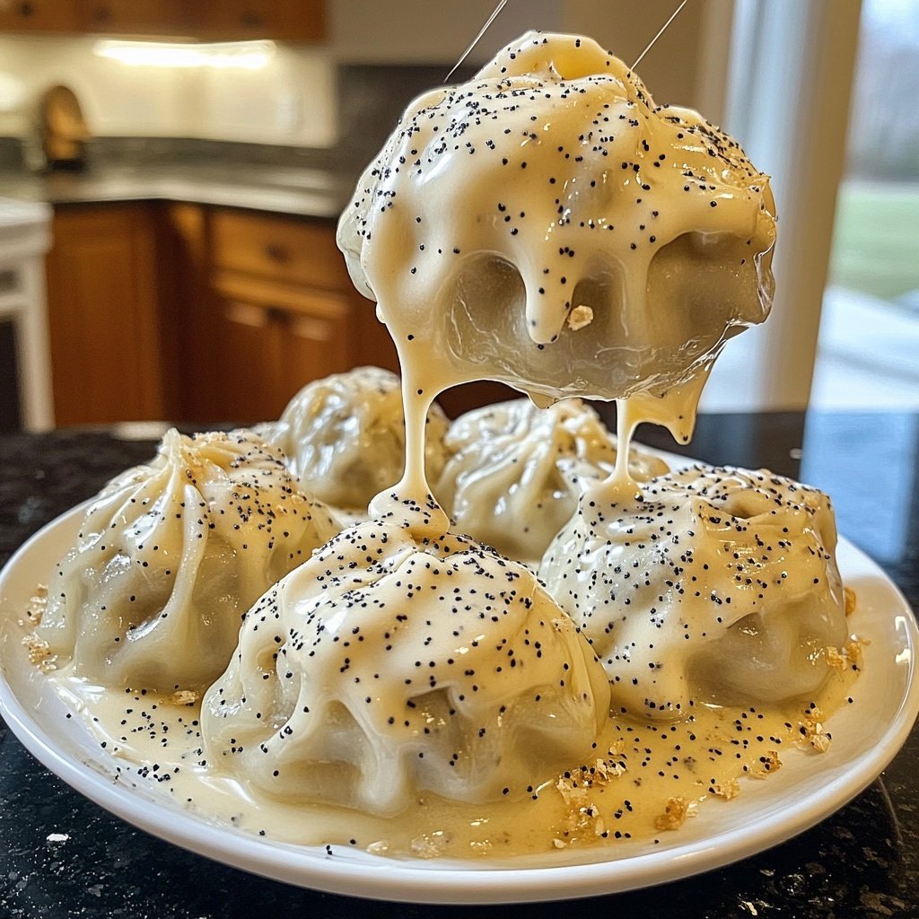 Steamed Dumplings with Vanilla Sauce and Poppy Seeds
