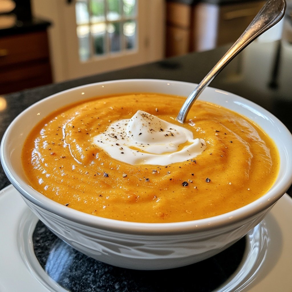 Pumpkin Apple Soup with Ginger and Cream