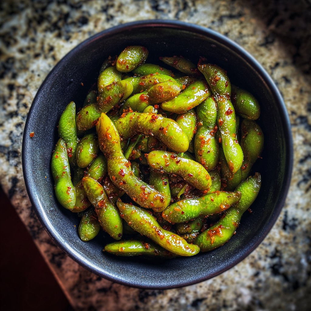 Spicy Garlic Edamame Snack