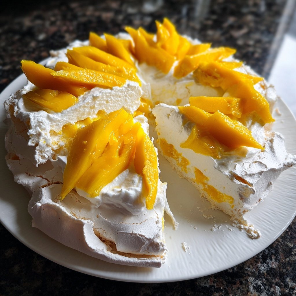 Mango Pavlova with Whipped Cream