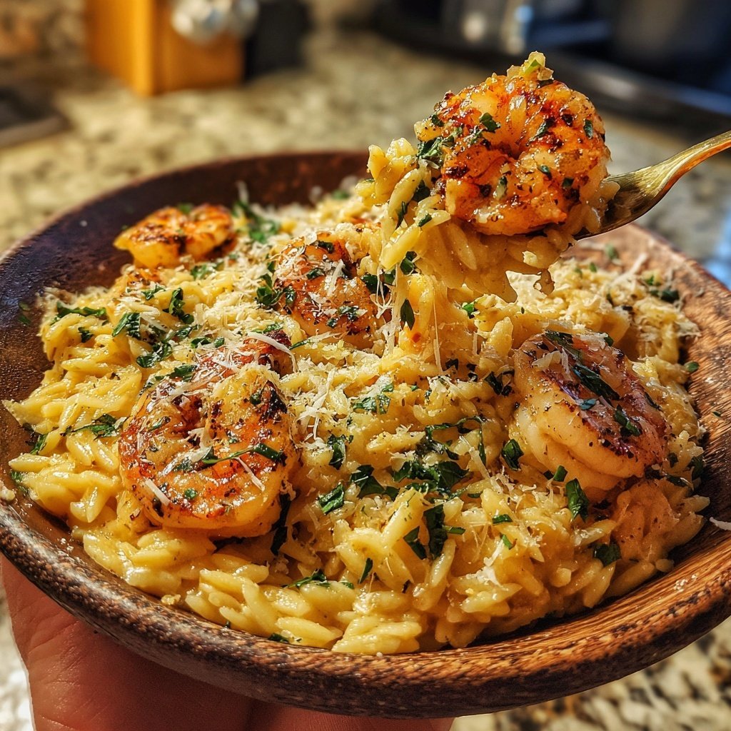 Creamy Orzo with Grilled Shrimp