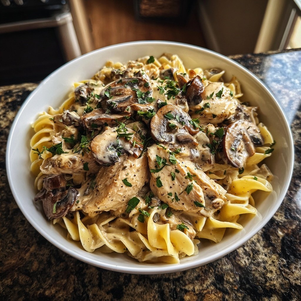 Creamy Mushroom Chicken Stroganoff Pasta